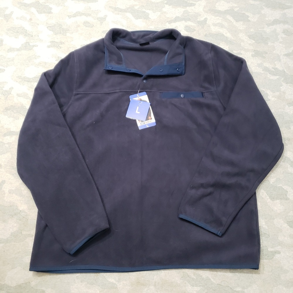 32 Degrees Heat Sweater Mens Large Blue Snap Neck Fleece Pullover NWT